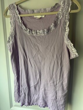 French Laundry Lavender Lace-Trim Ribbed Tank